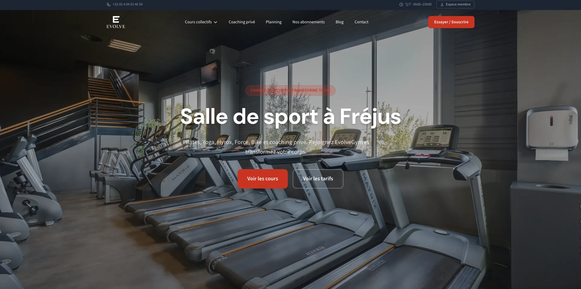 Site web Evolve Gym